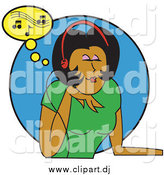 Vector Clipart of a Beautiful Young Black Woman in a Green T Shirt Relaxing While Listening to Tunes Through Music Headphones by Andy Nortnik