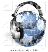 Vector Clipart of a Blue Grid Globe Wearing Wireless Headphones by AtStockIllustration