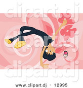 Vector Clipart of a Boy Listening to Music over Pink by Mayawizard101