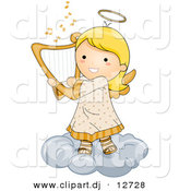 September 2nd, 2012: Vector Clipart of a Cartoon Angel Girl Playing Harp While Standing on a Cloud by BNP Design Studio