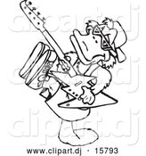 Vector Clipart of a Cartoon Australian Platypus Playing Electric Guitar - Outline by Dennis Holmes Designs