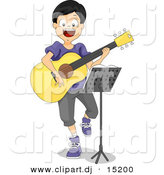 October 3rd, 2012: Vector Clipart of a Cartoon Boy Playing a Guitar While Sitting Behind a Stand with Sheet Music by BNP Design Studio