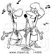 August 23rd, 2012: Vector Clipart of a Cartoon Couple Singing - Coloring Page Outline by Toonaday