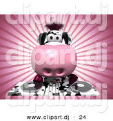 Vector Clipart of a Cartoon Dairy Cow DJ Mixing Records by