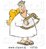 Vector Clipart of a Cartoon Male Angel Playing a Lyre by Djart