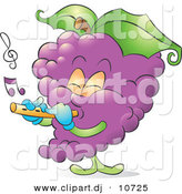 August 29th, 2012: Vector Clipart of a Cartoon Musical Purple Grapes Playing a Flute by