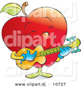 Vector Clipart of a Cartoon Red Apple Strumming a Musical Guitar by