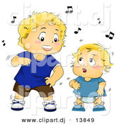 September 9th, 2012: Vector Clipart of a Cartoon Toddler and Baby Boys Dancing with Music Notes by BNP Design Studio