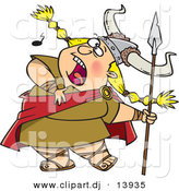 August 23rd, 2012: Vector Clipart of a Cartoon Viking Singing Loundly While Holding a Spear by Toonaday