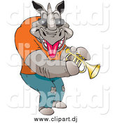 Vector Clipart of a Casual Musician Rhino Wearing Shades and Playing a Trumpet by Dennis Holmes Designs
