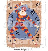 Vector Clipart of a Distressed Masked Entertainer Dancing Around Music Notes by