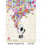August 20th, 2012: Vector Clipart of a Gramophone with Colorful Music and Flowers by