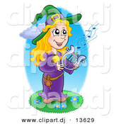 October 15th, 2012: Vector Clipart of a Happy Cartoon Witch Playing a Lyre by Visekart