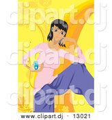 Vector Clipart of a Happy Girl Wearing Headphones with Music Player by Mayawizard101