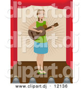 Vector Clipart of a Lady Playing a Guitar on a Stage by