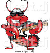 Vector Clipart of a Lobster Character Wearing Shades and Playing an Electric Guitar by Dennis Holmes Designs