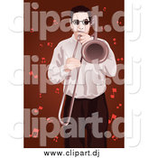 Vector Clipart of a Musician Playing a Trombone, over Red with Music Notes by Mayawizard101