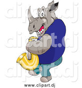 Vector Clipart of a Musician Rhino Playing a Saxophone by Dennis Holmes Designs