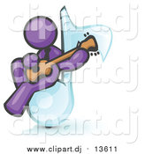 Vector Clipart of a Purple Man Sitting on a Music Note and Playing a Guitar by Leo Blanchette