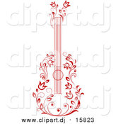 Vector Clipart of a Red Floral Guitar by Vector Tradition SM
