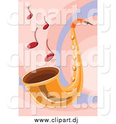 Vector Clipart of a Red Music Notes Rising from a Golden Saxophone by Mayawizard101