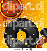 June 28th, 2014: Vector Clipart of a Retro Vinyl Record Turning over a Bursting Retro Orange Background with Stars and Dripping Circles by Elaineitalia