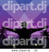 Vector Clipart of a Silhouetted Dj and a Dance Party on a Beach at Night by Elaineitalia