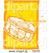 November 30th, 2013: Vector Clipart of a Yellow Woodcut Drum and Sticks by Xunantunich