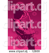 Vector Clipart of a Young Male Guitarist Leaning Back While Playing a Guitar - Pink with Circles Version by Mayawizard101