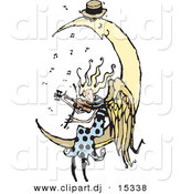 Vector Clipart of an Angel Playing a Violin While Sitting on a Sleeping Moon by Steve Klinkel