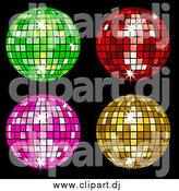 November 2nd, 2014: Vector Clipart of Green, Red, Pink and Yellow Disco Balls on Black by Elaineitalia