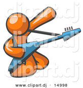Vector Clipart of Orange Man Playing Electric Guitar on His Knees by Leo Blanchette