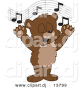 Vector of a Cartoon Bear Cub School Singing by Mascot Junction