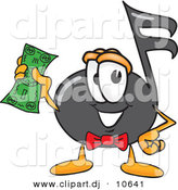 August 22nd, 2012: Vector of a Cartoon Music Note Holding a Dollar Bill by Mascot Junction