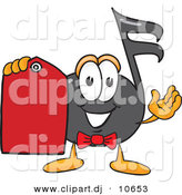 August 22nd, 2012: Vector of a Cartoon Music Note Holding a Red Sales Price Tag by Mascot Junction