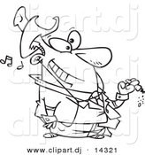 August 23rd, 2012: Vector of Cartoon Businessman Smoking a Cigar and Listening to Music - Coloring Page Outline by Toonaday