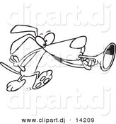 Vector of Cartoon Dog Playing a Horn - Coloring Page Outline by Toonaday