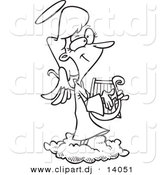 August 23rd, 2012: Vector of Cartoon Female Angel Playing a Lyre - Coloring Page Outline by Toonaday