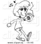 August 23rd, 2012: Vector of Cartoon Girl Carrying a Boom Box - Coloring Page Outline by Toonaday