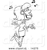 Vector of Cartoon Girl Dancing and Listening to Music - Coloring Page Outline by Toonaday