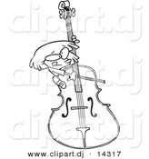 Vector of Cartoon Girl Playing a Giant Bass - Coloring Page Outline by Toonaday