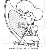Vector of Cartoon Girl Playing a Harp - Coloring Page Outline by Toonaday
