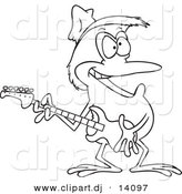 Vector of Cartoon Guitarist Frog Wearing a Straw Hat - Coloring Page Outline by Toonaday