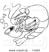 August 23rd, 2012: Vector of Cartoon Shrimp Playing a Saxophone - Coloring Page Outline by Toonaday