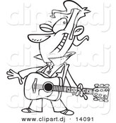 August 23rd, 2012: Vector of Cartoon Winking Male Guitarist - Coloring Page Outline by Toonaday
