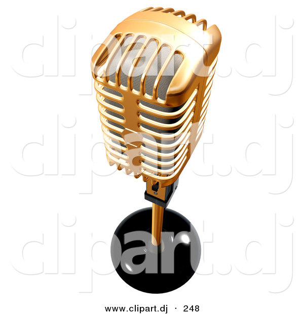 3d Clipart of a Gold Metal Microphone on White