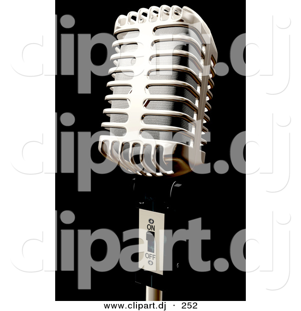 3d Clipart of a Metal Microphone on Black Background