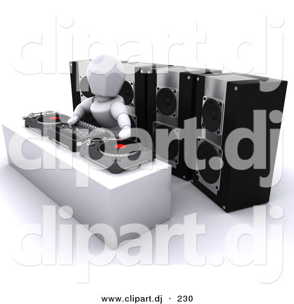 3d Clipart of a White Character DJ Mixing Records