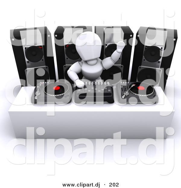 3d Clipart of a White Character Dj Waving While Mixing Music