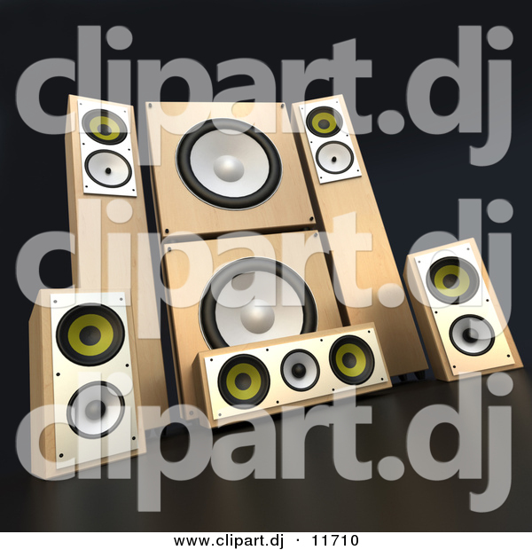 3d Clipart of a Wooden Sound System Set over Black Background